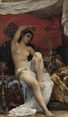 unknown artist Odalisque playing with a Monkey oil painting image